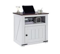 VEVOR Table d'appoint de ferme à 3 niveaux, table de chevet carrée avec ports et prises USB, table d'appoint avec armoire de rangement, table de nuit, idéal pour le salon, la chambre, le bureau, blanc