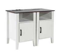 VEVOR Table d'appoint de ferme, lot de 2, table de chevet carrée avec ports et prises USB, table d'appoint à 3 niveaux avec armoire de rangement et lumières LED, pour salon, chambre, bureau, blanc