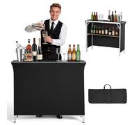 VEVOR Table de Bar Pliable Portable, 1100x385x885 mm, avec Sac de Transport, Étagère de Rangement et Jupe Amovible, Comptoir de Bar Mobile pour Fêtes, Foires, Événements et Salons Professionnels
