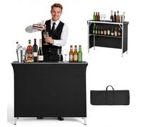 VEVOR Table de Bar Pliable Portable, 1100x385x885 mm, avec Sac de Transport, Étagère de Rangement et Jupe Amovible, Comptoir de Bar Mobile pour Fêtes, Foires, Événements et Salons Professionnels