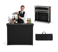 VEVOR Table de Bar Pliable Portable, 1105x390 x1010 mm, avec Sac de Transport, 2 Étagères de Rangement et Jupe Amovible, Comptoir de Bar Mobile pour Événements, Fêtes, Foires et Salons Professionnels