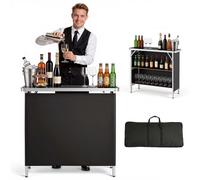 VEVOR Table de Bar Pliable Portable, 980x385x870 mm, avec Sac de Transport, 2 Étagères de Rangement et Jupe Amovible, Comptoir de Bar Mobile pour Événements, Fêtes, Foires et Salons Professionnels