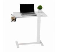 VEVOR Table de lit mobile, table d'appoint avec 4 roulettes dissimulées, bureau d'ordinateur portable réglable en hauteur avec porte-gobelet, en panneaux de particules, pour maison et bureau, blanc