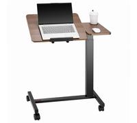 VEVOR Table de lit mobile, table d'appoint avec plateau rabattable et 4 roulettes, bureau d'ordinateur portable réglable en hauteur, avec porte-gobelet, pour maison, bureau et études, bois et noir