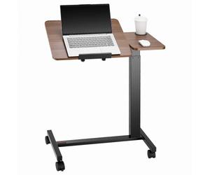 VEVOR Table de lit mobile, table d'appoint avec plateau rabattable et 4 roulettes, bureau d'ordinateur portable réglable en hauteur, avec porte-gobelet, pour maison, bureau et études, bois et noir