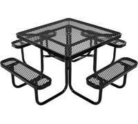 VEVOR Table de pique-nique (carrée) avec 4 bancs Ensemble de meubles de jardin pour terrasse, résistant aux intempéries, tables en acier revêtues avec trou pour parasol, ensemble de jardin pour arrièr
