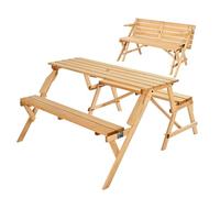 VEVOR Table de pique-nique interchangeable 2 en 1 transformable, ensemble table et banc d'extérieur en bois, banc pliable portable avec trou pour parasol, pour jardin, arrière-cour, porche, marron