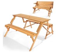VEVOR Table de pique-nique interchangeable 2 en 1 transformable, ensemble table et banc d'extérieur en bois, banc pliable portable avec trou pour parasol, pour jardin, arrière-cour, porche, marron