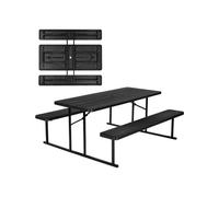 VEVOR Table de pique-nique pliable de 1800 mm avec bancs, ensemble table et banc d'extérieur en acier avec trou pour parasol, grande table à manger extérieure pour patio, jardin, cour, piscine, noir