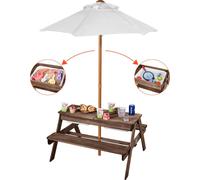 VEVOR Table de pique-nique pour enfants avec parapluie, table de sable et d'eau 3 en 1, table et banc en bois pour l'extérieur avec 2 plateaux, mobilier de salle à manger pour 4 personnes pour le jard