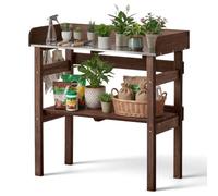 VEVOR Table de Rempotage à 2 Niveaux Table de Jardinage 78 x 38 x 82 cm pour Plantation d'Extérieur sur Terrasse Jardin sur Balcon, avec Étagères de Rangement, Plan de Travail en Métal Galvanisé, Marr