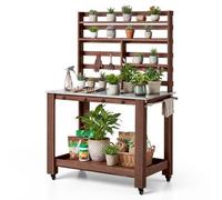 VEVOR Table de Rempotage à 5 Niveaux Table de Jardinage d'Extérieur pour Plantation Terrasse Jardin, avec Étagère de Rangement, Plan de Travail en Acier Inox 115 x 66 x 169.5 cm, 4 Roulettes, Crochets