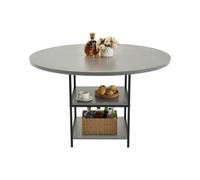 VEVOR Table à manger ronde 120 cm – Bois, capacité 136,1 kg, 2–4 pers., étagère, pieds métal, gris