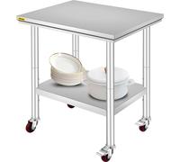 VEVOR Table de travail 76X60CM Table en acier inoxydable avec roulettes Table d'hôtes Outils Cafétéria