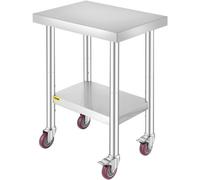 VEVOR Table de Travail Cuisine 61x46x86 cm Table de Travail Inox avec Roulettes et Freins Capacité de Charge 100 kg pour Préparation des Repas Cafétérias Hôtels Hôpitaux Cliniques Restaurant