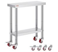 VEVOR Table de Travail Cuisine 76x30x86 cm Table de Travail Inox avec Roulettes et Freins Capacité de Charge 100 kg pour Préparation des Repas Cafétérias Hôtels Hôpitaux Cliniques Restaurant