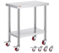 VEVOR Table de Travail Cuisine 76x46x86 cm Table de Travail Inox avec Roulettes et Freins Capacité de Charge 100 kg pour Préparation des Repas Cafétérias Hôtels Hôpitaux Cliniques Restaurant