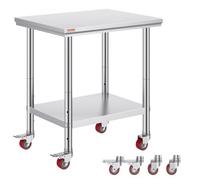 VEVOR Table de Travail Cuisine 76x60x85 cm Table de Travail Inox avec Roulettes et Freins Grande Capacité de Charge pour Préparation des Repas Cafétérias Hôtels Hôpitaux Cliniques Restaurant