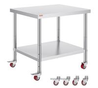 VEVOR Table de Travail Cuisine 91x76x86 cm Table de Travail Inox avec Roulettes et Freins Capacité de Charge 100 kg pour Préparation des Repas Cafétérias Hôtels Hôpitaux Cliniques Restaurant