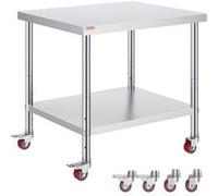 VEVOR Table De Travail Cuisine En Inox Avec Roulettes Et Freins Capacité 100kg 91x76x86cm inox