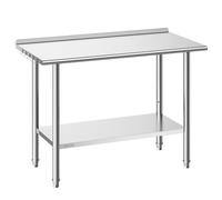 VEVOR Table de Travail Cuisine Professionnelle, Table Centrale INOX 121,9x61 cm 2 Niveaux, pour Préparation CHR Café Hôtel Restaurant Boulangerie, Poste de Travail en Acier Inoxydable avec Dosseret