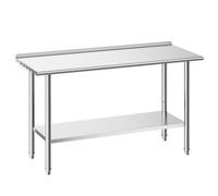 VEVOR Table de Travail Cuisine Professionnelle, Table Centrale INOX 152,4x61 cm, pour Préparation CHR Café Hôtel Restaurant Boulangerie, Poste de Travail en Acier Inoxydable 2 Niveaux avec Dosseret