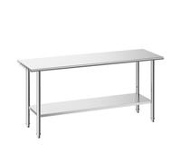 VEVOR Table de Travail Cuisine Professionnelle, Table Centrale Inox 182,9x61 cm, pour Préparation CHR Café Hôtel Restaurant, Poste de Travail en Acier Inoxydable avec Tablette Inférieure Réglable