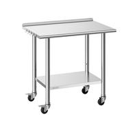 VEVOR Table de Travail Cuisine Professionnelle, Table Centrale Inox 91,5x61 cm 2 Niveaux, pour Préparation Café Hôtel Restaurant, Poste de Travail en Acier Inoxydable sur Roulettes, avec Dosseret