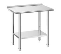 VEVOR Table de Travail Cuisine Professionnelle, Table Centrale INOX 91,5x61 cm 2 Niveaux, pour Préparation CHR Café Hôtel Restaurant Boulangerie, Poste de Travail en Acier Inoxydable avec Dosseret