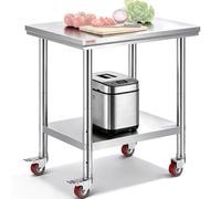VEVOR Table de Travail de Restauration en Acier Inoxydable de 76,2 x 61 cm avec 4 Roues - Établi de préparation des Aliments avec étagère de réglage Flexible pour Table de préparation de Cuisine