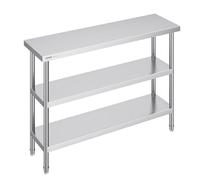 Poste travail cuisine métal 14"x48"x34". 2 étagères inférieures réglables, inox. Pour barbecue, garage.