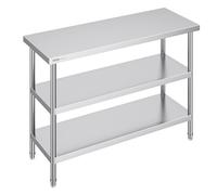 VEVOR Table de Travail en Acier Inoxydable 45,7x121,9x86,4 cm, Table de Préparation des Aliments avec 2 Étagères Inférieures Réglables, Meuble de Rangement pour Cuisine Restaurant Garage Maison