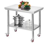 VEVOR Table de Travail en Acier Inoxydable 60 x 90 cm, Table de préparation des Aliments avec roulettes et étagère inférieure réglable, pour Cuisine Commerciale, Restaurant, hôtel, Garage, extérieur