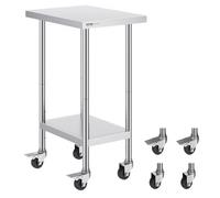 VEVOR Table de Travail en Acier Inoxydable 61 x 45,7 x 95,5 cm, Table de Préparation des Aliments avec 4 Roulettes, 3 Niveaux de Hauteur Réglables, Meuble de Rangement, pour Restaurant Maison Bar