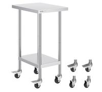 VEVOR Table de Travail en Acier Inoxydable 61 x 45,7 x 95,5 cm, Table de Préparation des Aliments avec 4 roulettes, 3 Niveaux de Hauteur Réglables, Meuble de Rangement, pour Restaurant Maison Bar