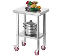 VEVOR Table de travail en acier inoxydable 61 x 45 cm, table de préparation des aliments avec roulettes et étagère inférieure réglable, pour cuisine commerciale, restaurant, hôtel, garage, extérieur