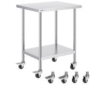 VEVOR Table de Travail en Acier Inoxydable 61 x 76,2 x 95,5 cm, Table de Préparation des Aliments sur Roulettes, 3 Niveaux de Hauteur Réglables, Meuble de Rangement, pour Restaurant Maison, Argenté