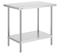 VEVOR Table de Travail en Acier Inoxydable 61 x 91,4 x 86,4 cm, Table de Préparation des Aliments Charge 340 kg, Hauteur Réglable, Meuble de Rangement des Aliments, pour Cuisine Restaurant Maison