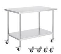 VEVOR Table de Travail en Acier Inoxydable 76,2 x 121,9 x 95,5 cm, Table de Préparation des Aliments avec 4 roulettes, 3 Niveaux de Hauteur Réglables, Meuble de Rangement, pour Restaurant Maison Bar
