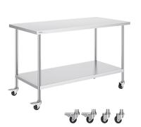 VEVOR Table de Travail en Acier Inoxydable 76,2x152,4x95,5 cm, Table de Préparation des Aliments avec roulettes, 3 Niveaux de Hauteur Réglables, Meuble de Rangement, pour Restaurant Maison Bar