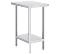 VEVOR Table de Travail en Acier Inoxydable avec Plateau 61 x 45,7 x 86,4 cm, Plan de Travail Cuisine Professionnel Charge 290 kg, 2 Niveaux, Pieds Réglables en Hauteur, pour Restaurant Bar Ecole