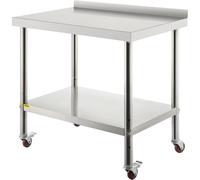 VEVOR Table de Travail en Inox 91,4 x 61 x 89 cm Table de Préparation de Cuisine Capacité de Charge de 200 kg Plan de Travail Cuisine Étagère Réglable à 3 Niveaux pour Ranger Objets et Hacher Légumes