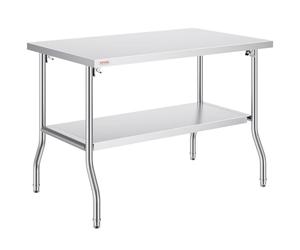VEVOR Table de Travail INOX 122 x 76 x 86 cm, Table de Préparation Commerciale avec Étagère, Table de Cuisine INOX Pliante, Charge Lourde, pour Rangement Aliments, Maison, Restaurant, Bar, Garage