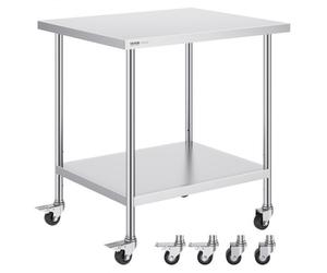 VEVOR Table de Travail Inox 45,7 x 76,2 x 95,5 cm, Table de Préparation des Aliments avec 4 Roulettes, 3 Niveaux de Hauteur Réglables, Meuble de Rangement Durable pour Cuisine Restaurant Maison