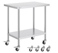 VEVOR Table de Travail Inox 61 x 91,4 x 95,5 cm, Table de Préparation des Aliments avec 4 Roulettes, 3 Niveaux de Hauteur Réglables, Meuble de Rangement Durable pour Cuisine Restaurant Maison, Argenté
