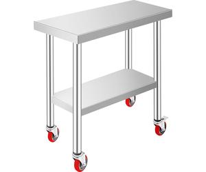 VEVOR Table en acier inoxydable 762 x 305 mm Table de travail de cuisine avec roulettes