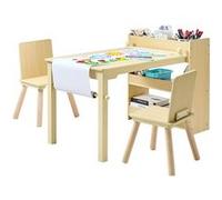 VEVOR Table et 2 chaises pour enfant avec rangement 3 niveaux couleur bois clair Natural wood color