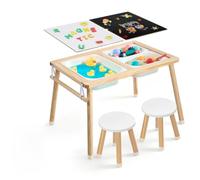 VEVOR Table Sensorielle pour Tout-Petits, Table d'Activité en Bois pour Enfants avec 2 Tabourets, Tableaux Double Face, Bacs de Rangement, pour Jeux de Sable et d'eau, Dessin, Apprentissage, Repas