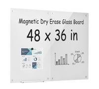 VEVOR Tableau Blanc en Verre Effaçable à Sec 900x600mm Fixation Murale 2 Pcs, Tableau Mémo Magnétique, Verre Trempé sans Cadre, avec Marqueurs, Aimants et Effaceur, pour Bureau, Salles de Classe