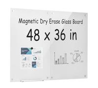 VEVOR Tableau Blanc en Verre Effaçable à Sec 90x60 cm Fixation Murale 2 Pcs | Tableau Mémo Magnétique, Verre Trempé sans Cadre, avec Marqueurs, Aimants et Effaceur, pour Bureau, Salles de Classe, Maison